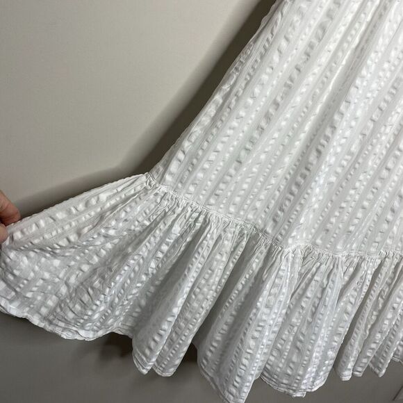 TORY BURCH Midi Dress Women 6 White Striped Seersucker 100% Cotton - Picture 7 of 16